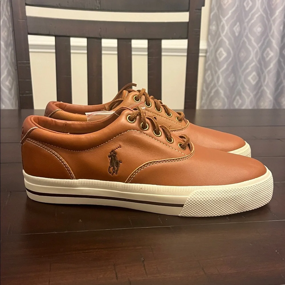 Polo Ralph Lauren Vaughn Soft Leather Boat Shoes Sneakers new tan Men’s Size 8